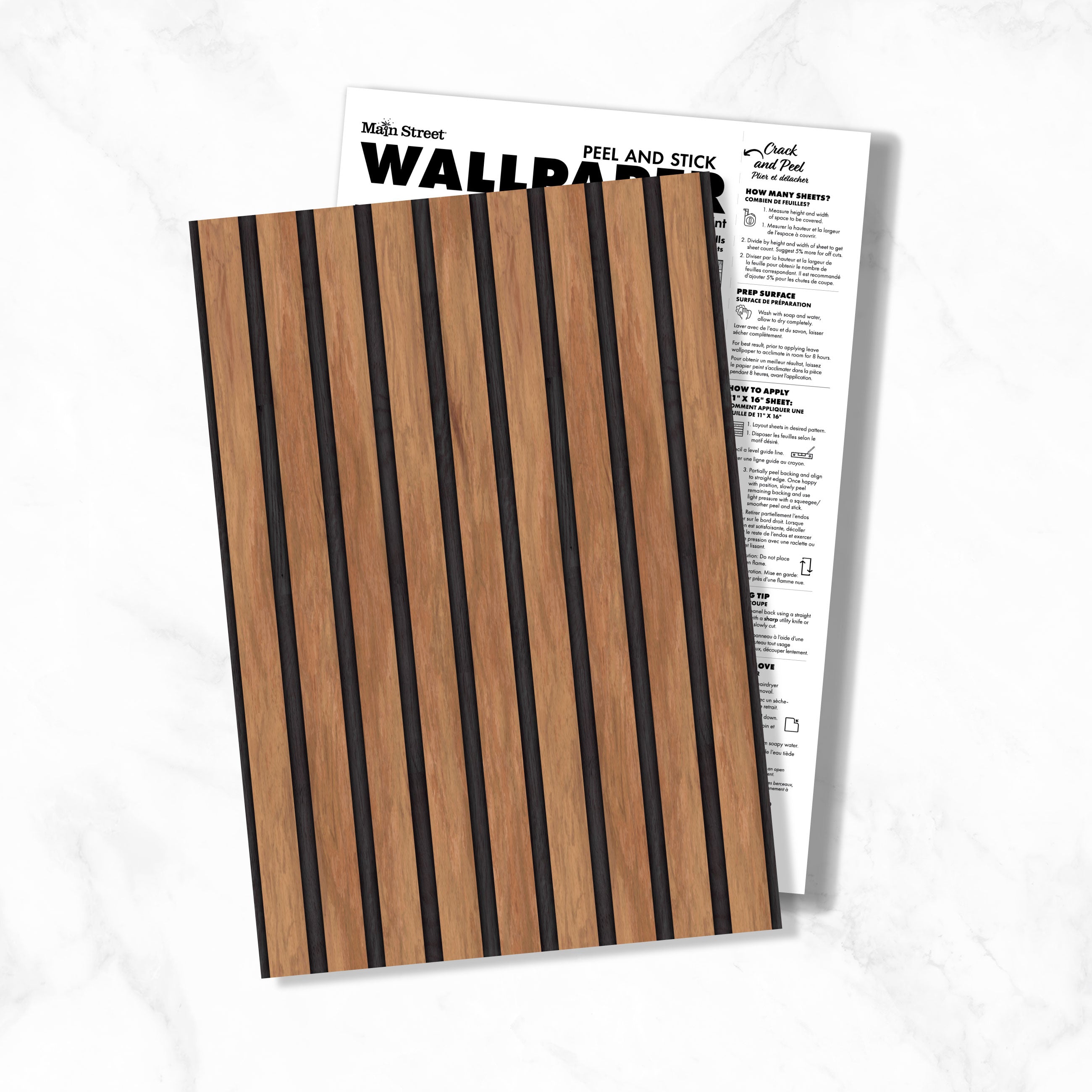 Wood Slat Panel Peel & Stick Wallpaper Sheets – 12 Pack