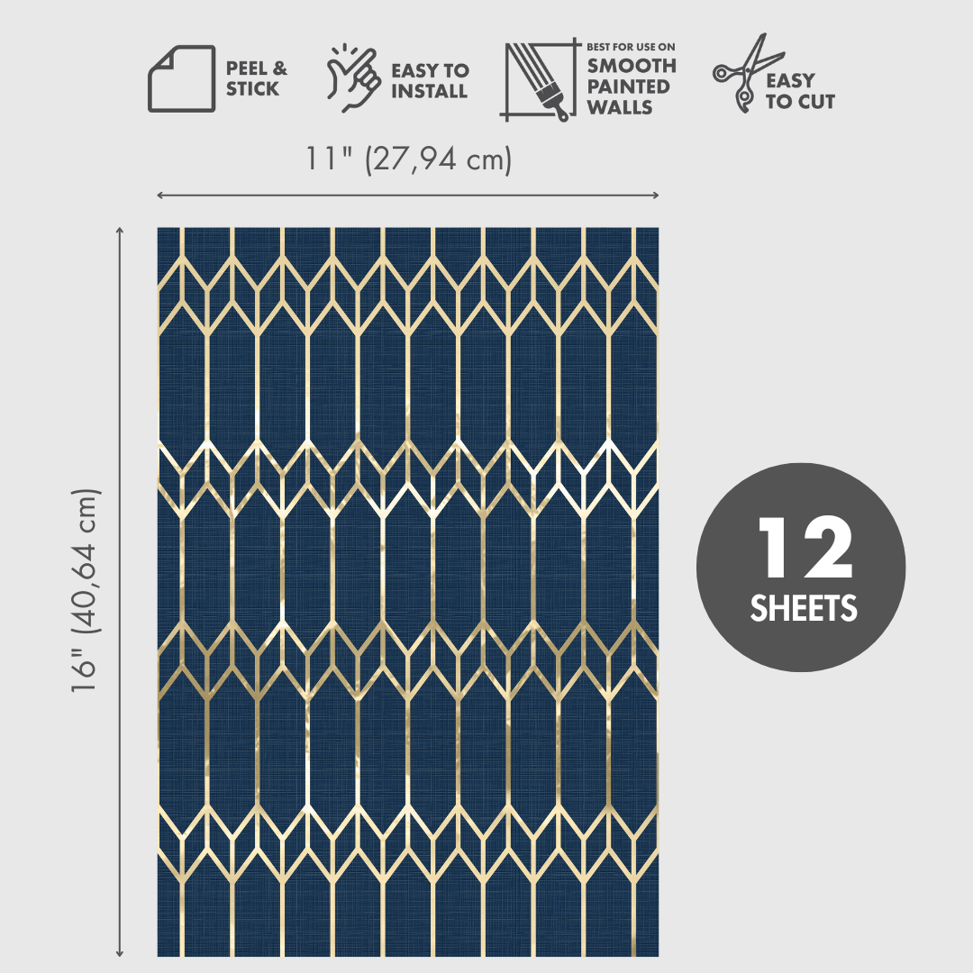 Indigo Diamonds Peel & Stick Wallpaper Sheets – 12 Pack