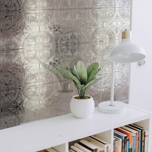White Painted Silver Fleur Tile Decal Singles