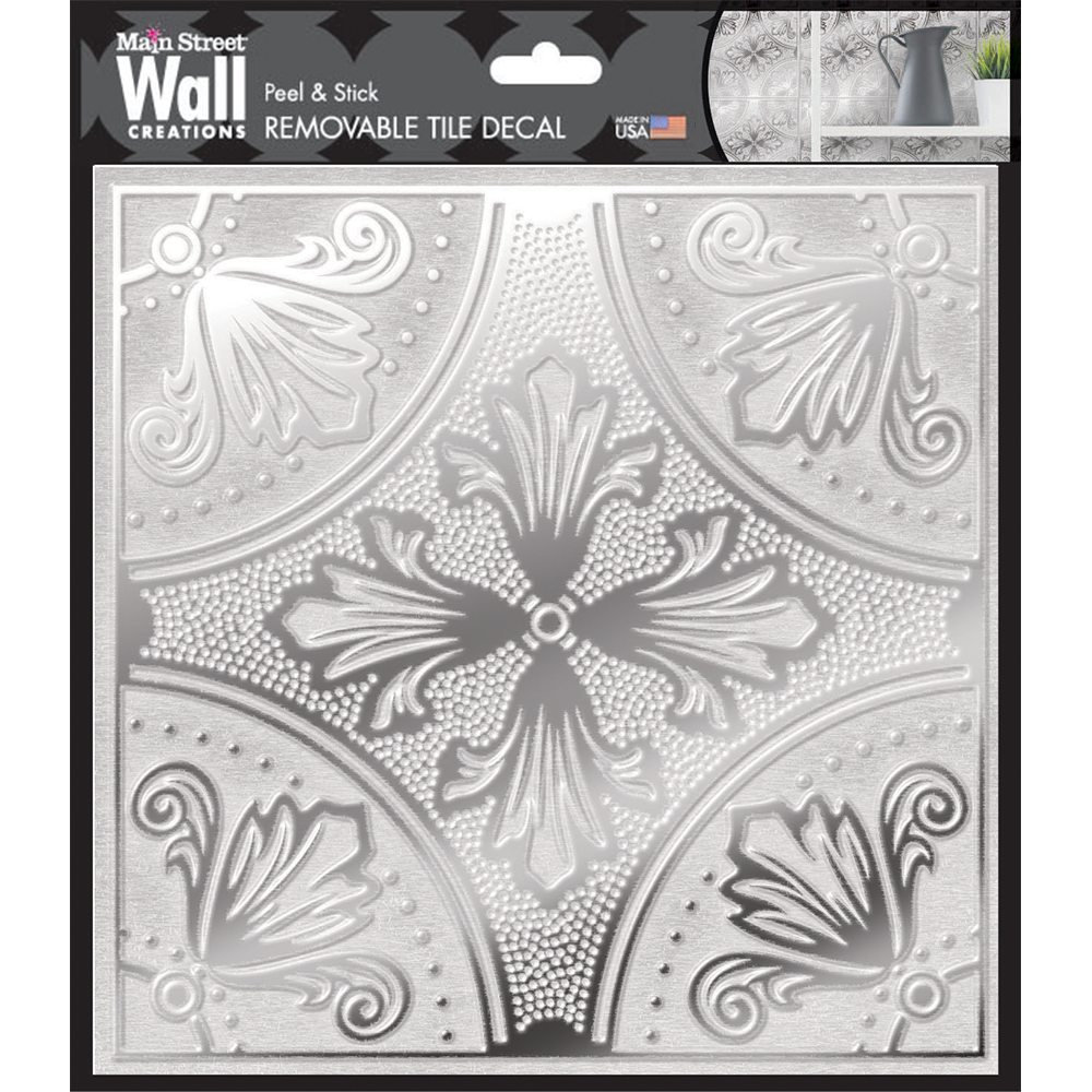White Painted Silver Fleur Tile Decal Singles